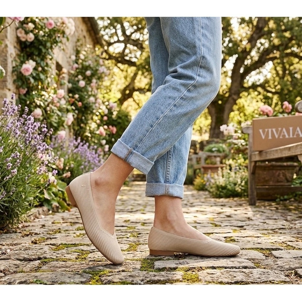 Vivaia Cream Beige Knit Pointed Toe Ballet Flats Comfortable EU/41W US/9.5W